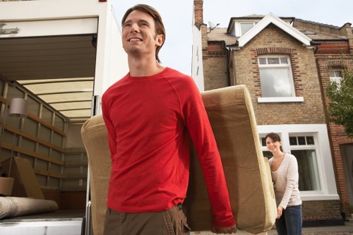Packing materials and labelled boxes prepared for a Notting Hill removal