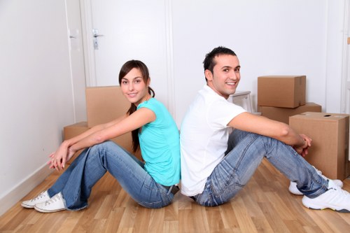 Packed boxes and protective wrapping prepared for house removals